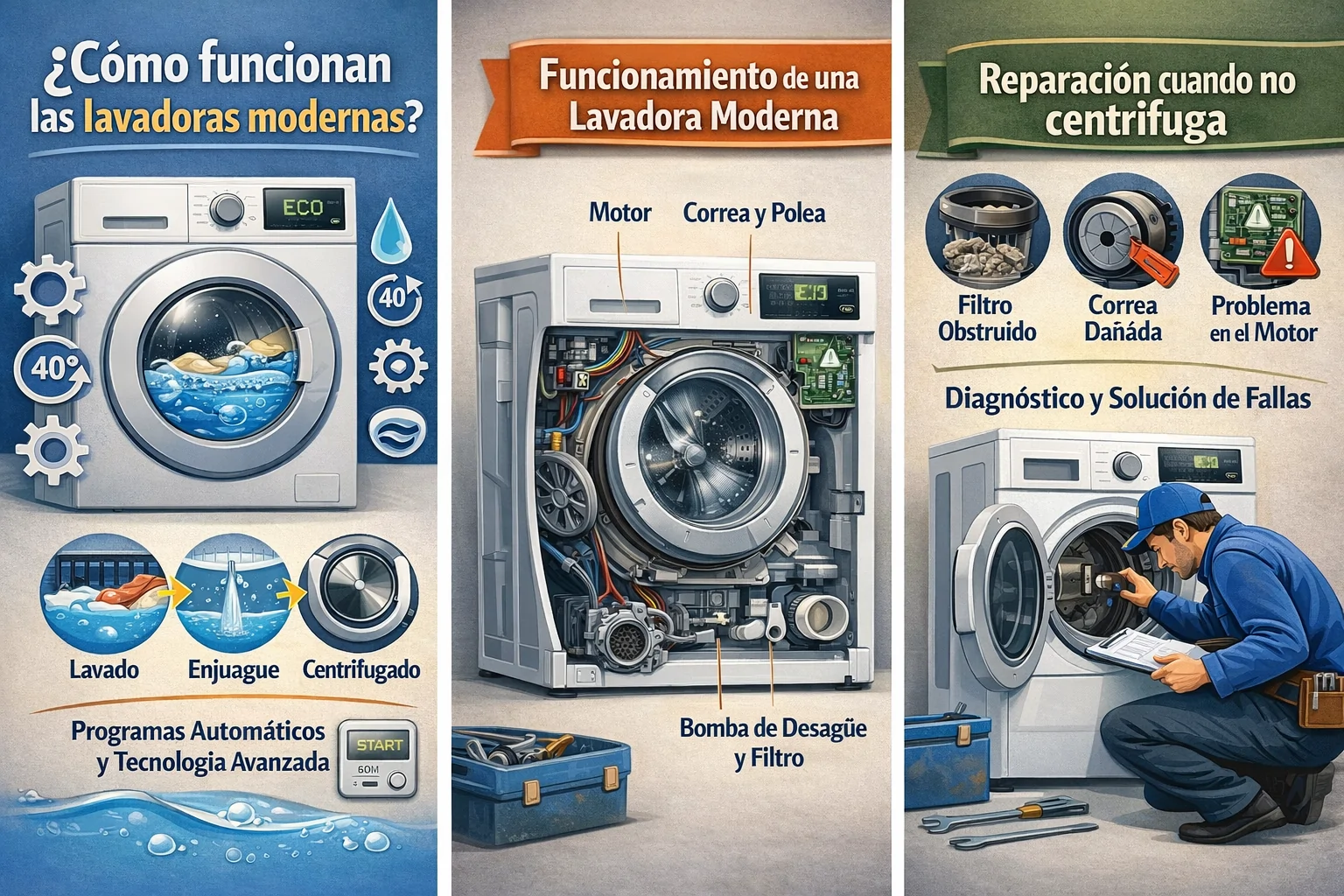 Como funcionan las lavadora modernas y como se pueden reparar si no centrifugan - &iquest;C&oacute;mo funcionan las lavadoras modernas y c&oacute;mo se pueden reparar si no centrifugan?